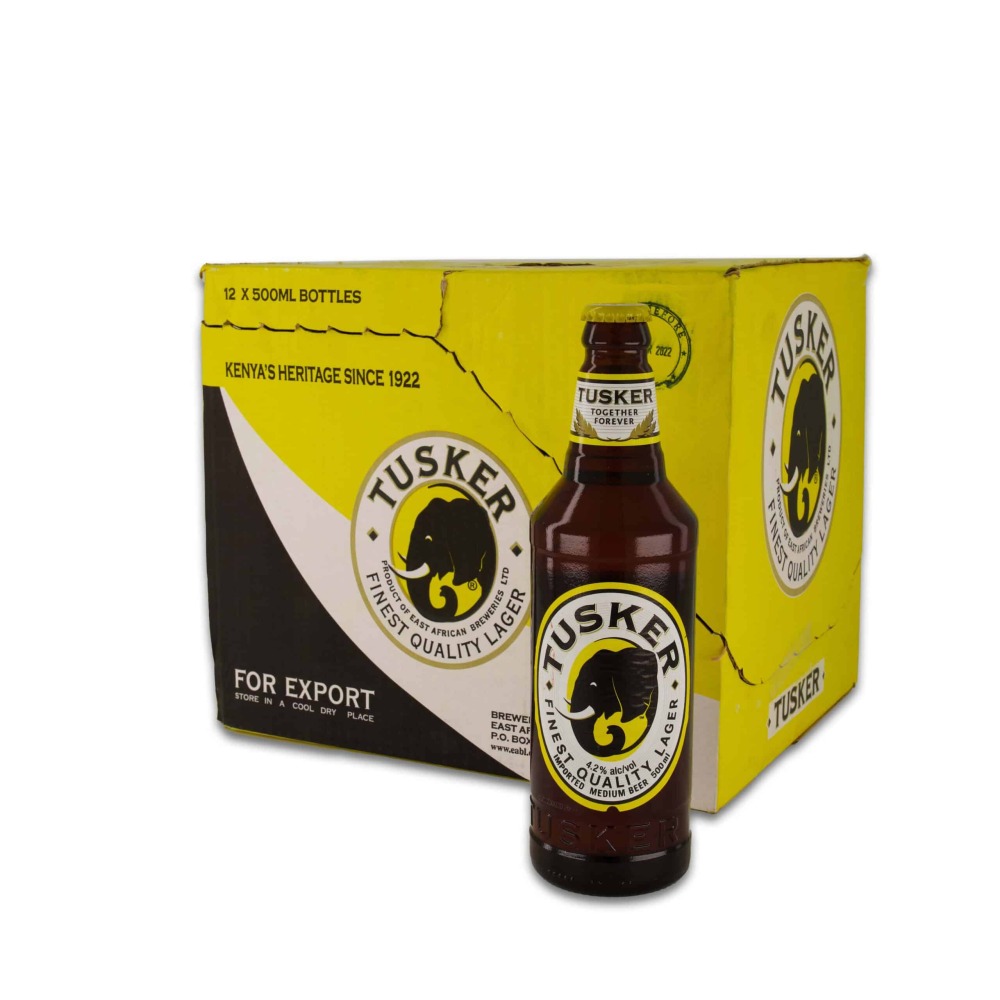 Tusker bier 12 flessen - lager/pilsener - Kenia - 50cl. - 4,2% alcohol