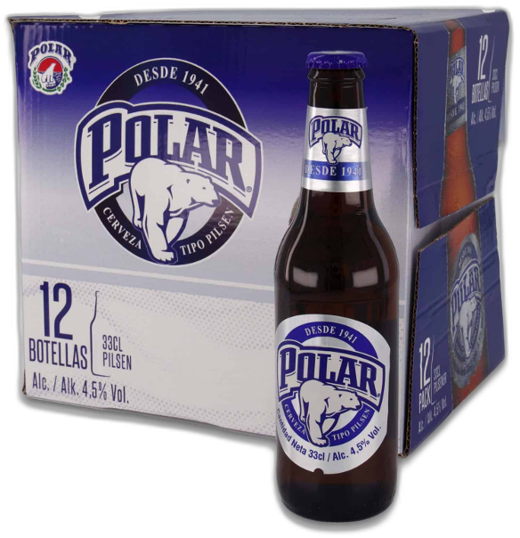 Polar Bier doos met 12 flessen van 33cl Polar Bier doos met 12 flessen van 33cl