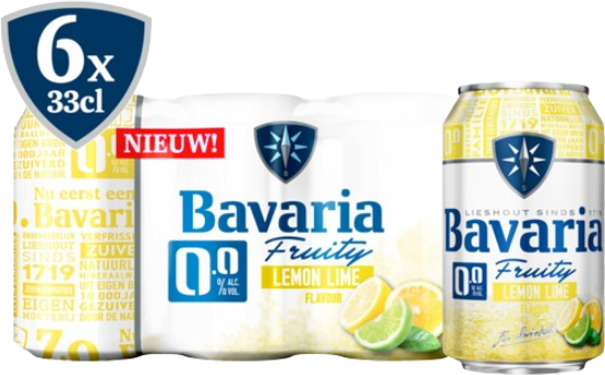 Bavaria Fruity Lemon Lime 0,0% sixpack met blikjes van 33cl Bavaria Fruity Lemon Lime 0,0% sixpack met blikjes van 33cl