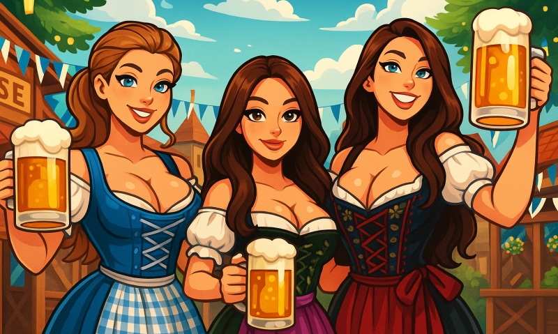 Dames met bier tijdens Oktoberfest Dames met bier tijdens Oktoberfest
